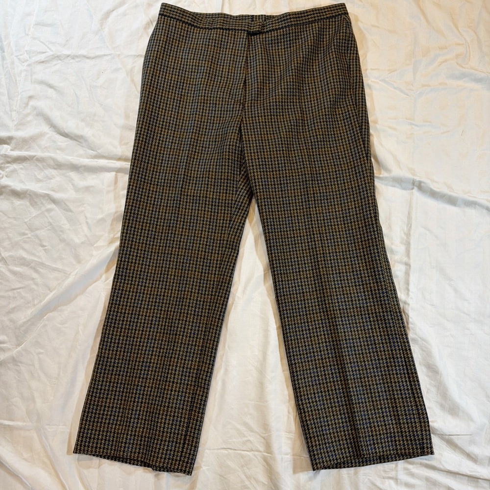 Bernard Zins Saks Dress Pants Wool Silk Lined France Houndstooth Wide Leg Sz 14
